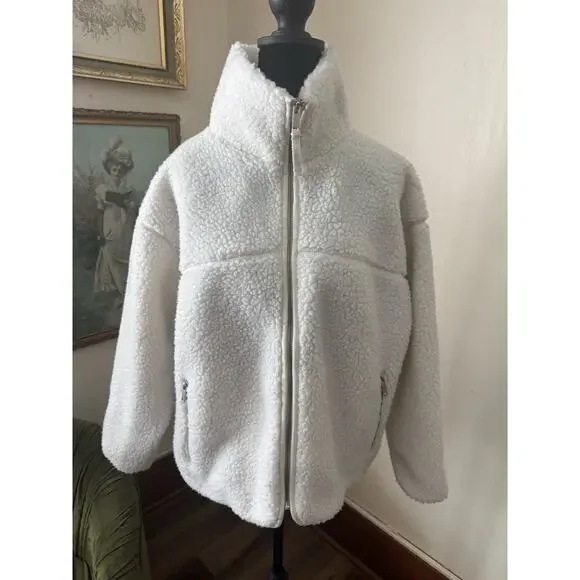 GAP Sherpa Fleece Full Zip Jacket White XS Spring Jacket Oversized Fit - Picture 1 of 8